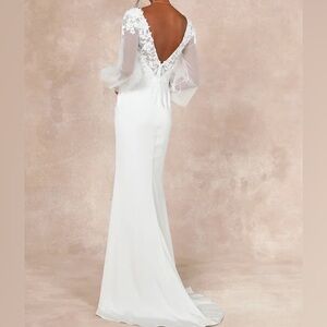 Lulus Timeless Adoration White Embroidered Bishop Sleeve Maxi Dress NWT